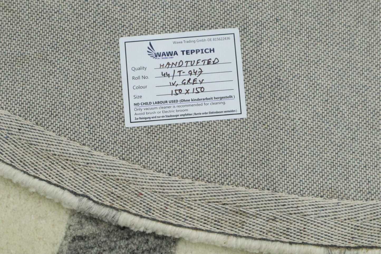 Rund Beige Grau Teppich 100% Wolle 150X150 cm Handarbeit Handgetuftet T947