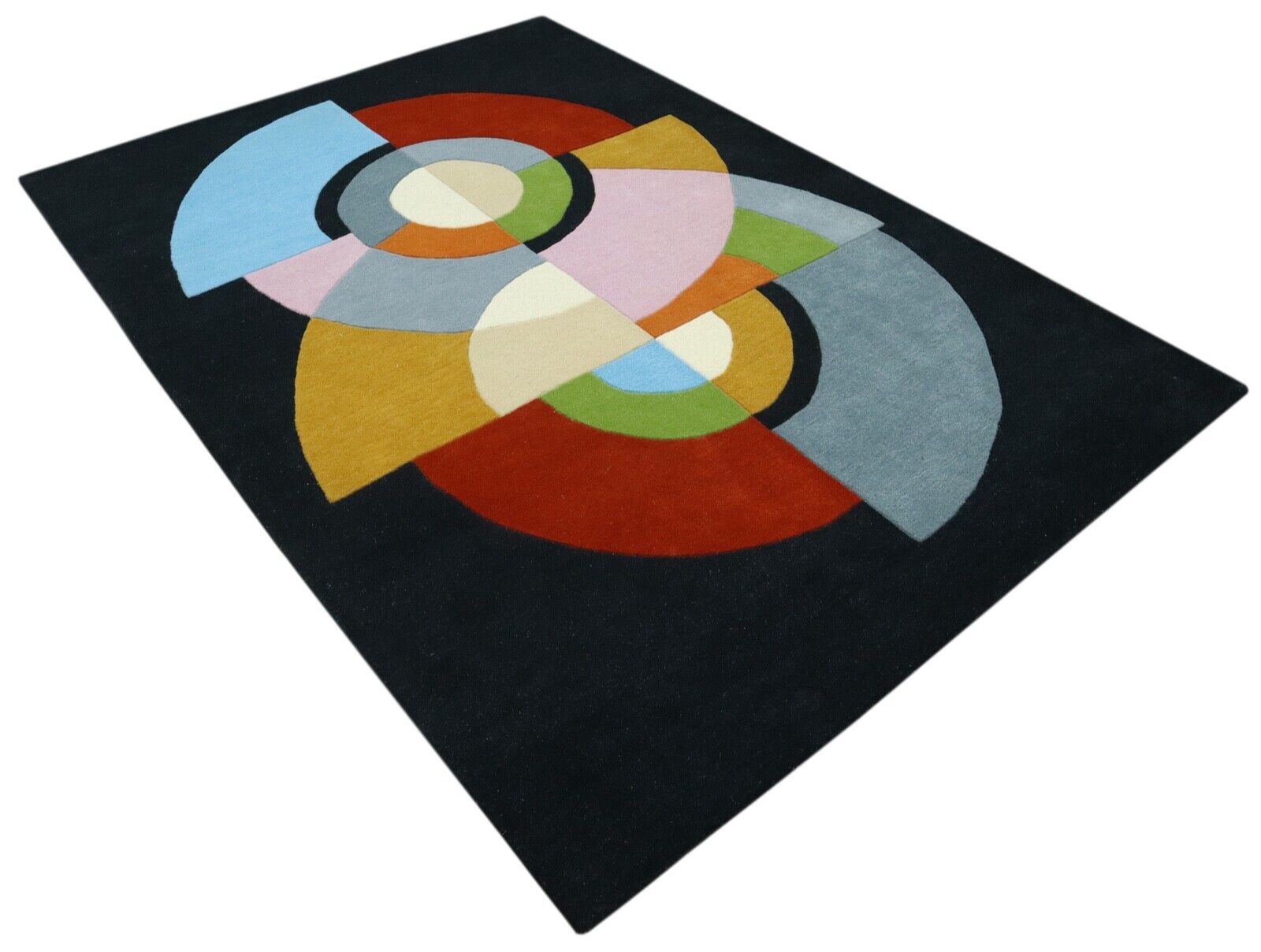 Tappeto nero e multicolore, 100% lana, 160x230 cm, fatto a mano, annodato a mano, T934