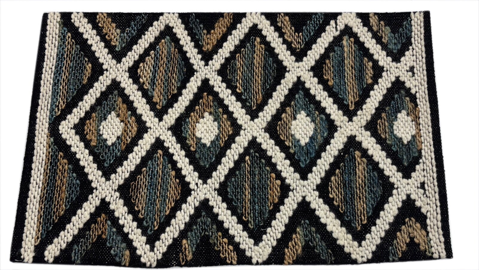 Handgewebter Teppich 60x90cm Schwarz Naturfarben Kilim Dhurrie Wolle Jute D556