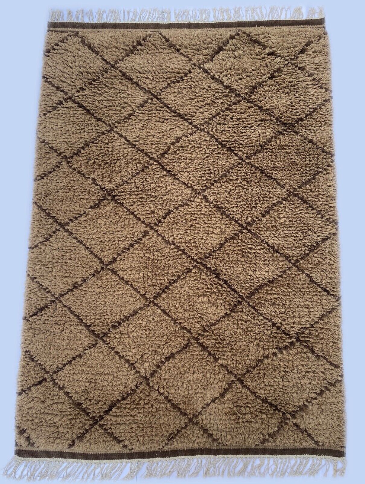 Teppich Morocco Berber Shaggy 100% Wolle Braun Handgefertigter BM1