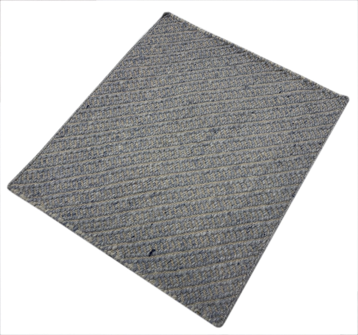 Teppich Flachgewebe – Handgefertigt aus Wolle & Baumwolle 60x67 cm Beige Grau