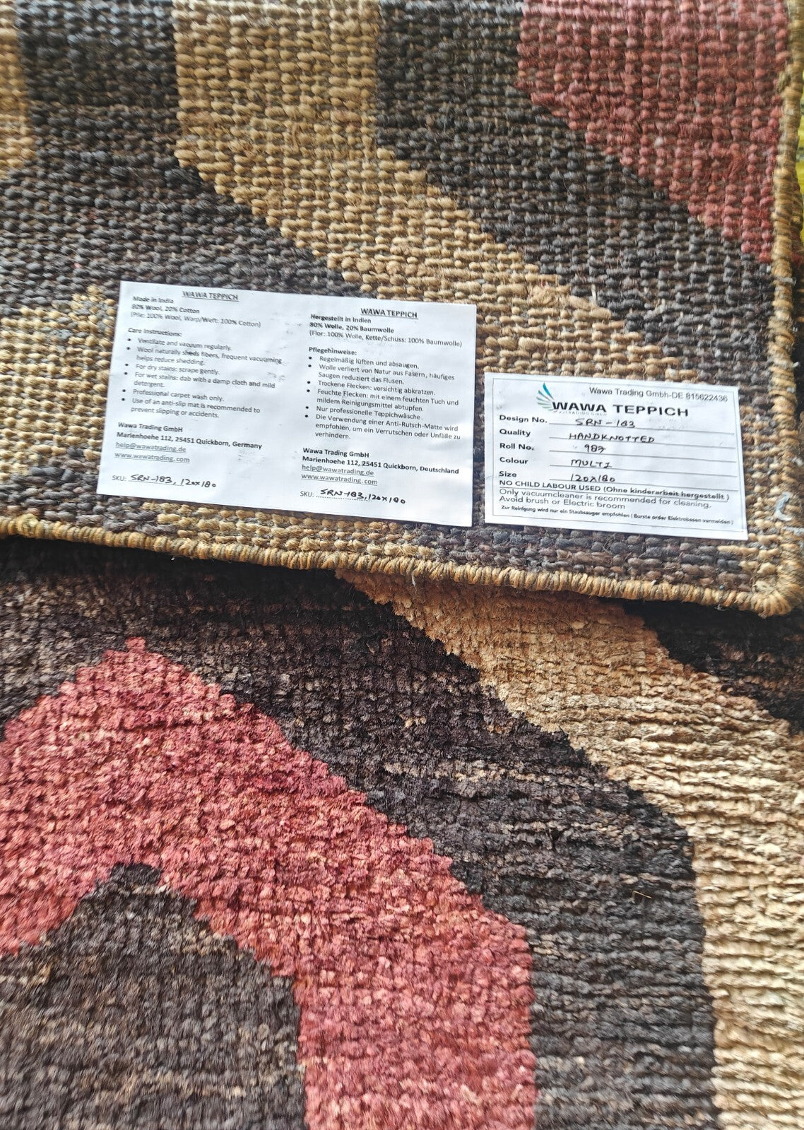 Modernes Handgeknüpfter Jute 120x180 Vintage multi Wohnzimmer Teppich SH183