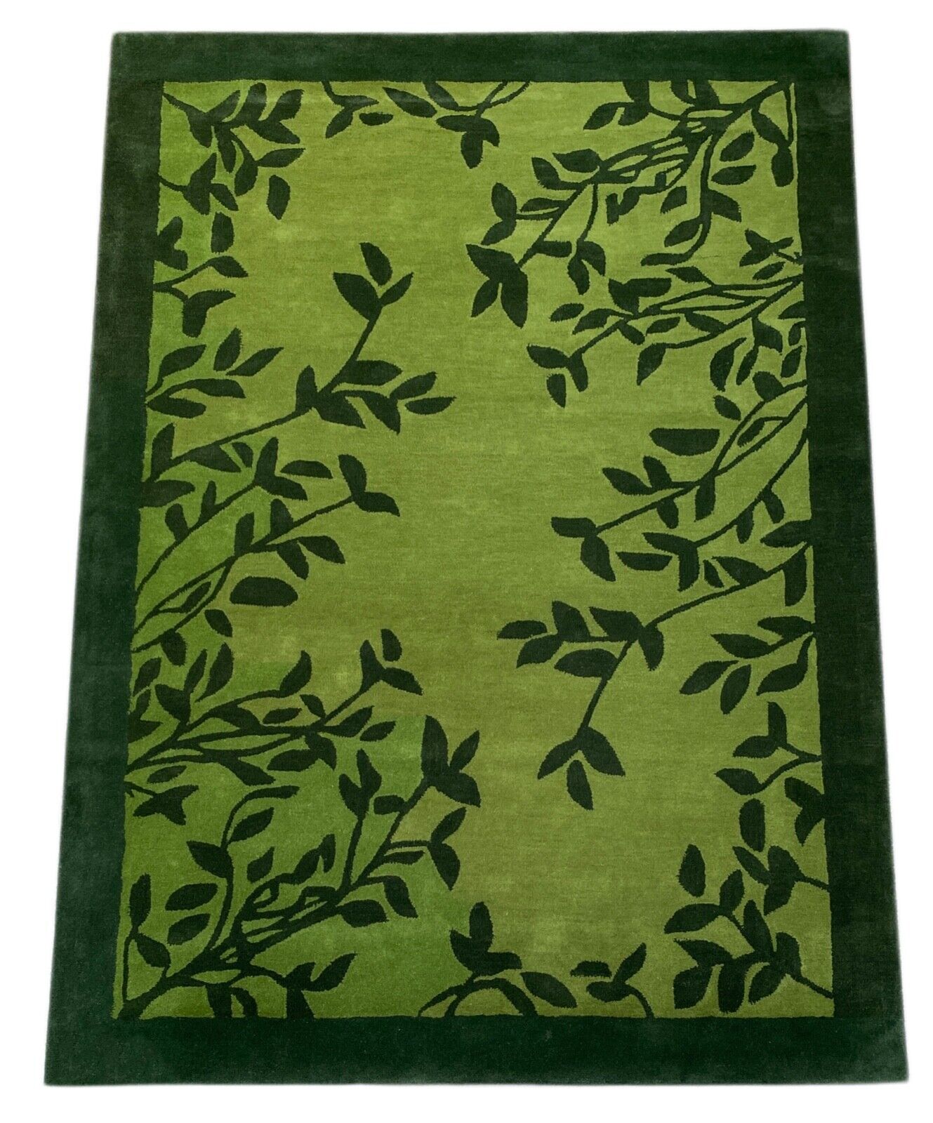 Grün Teppich 100% Wolle 120X180 CM Handarbeit Blatt Designer Orientteppich WT4