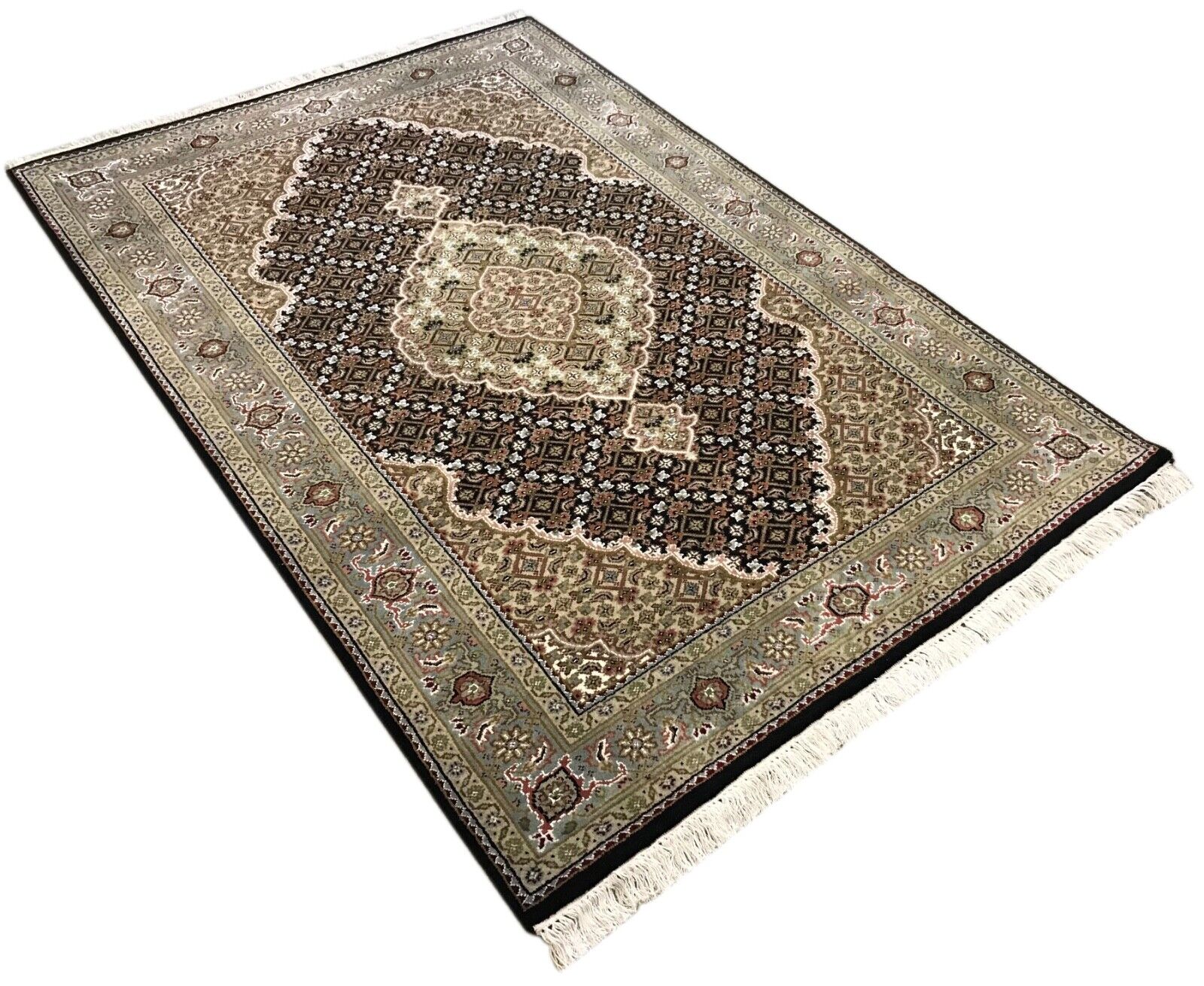 Teppich Handgeknüpft Orientteppich Täbriz Mahi Bidjar creme Rot 125x188 cm M10