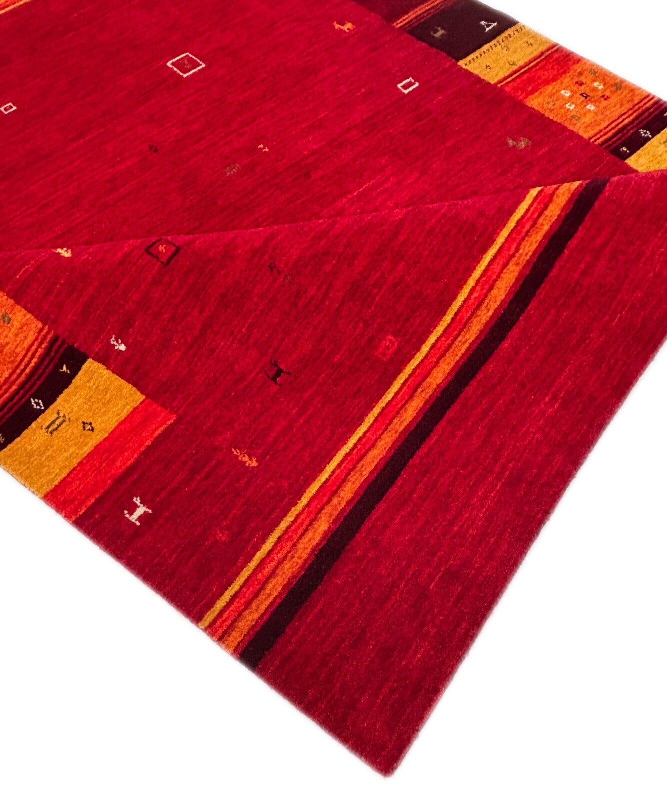 Wollteppich 170x240cm Handgewebt Modern 100% Wolle Rot Mehrfarbig Gabbeh ST22