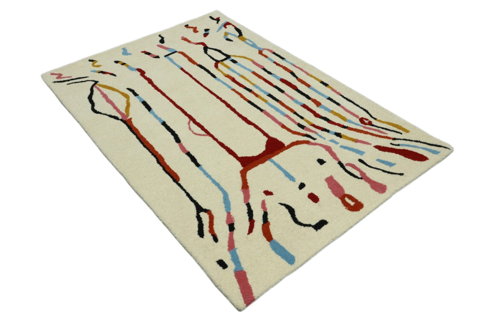 Handgetufteter Wollteppich 120x180 Marokko Design Beige Bunt HT294