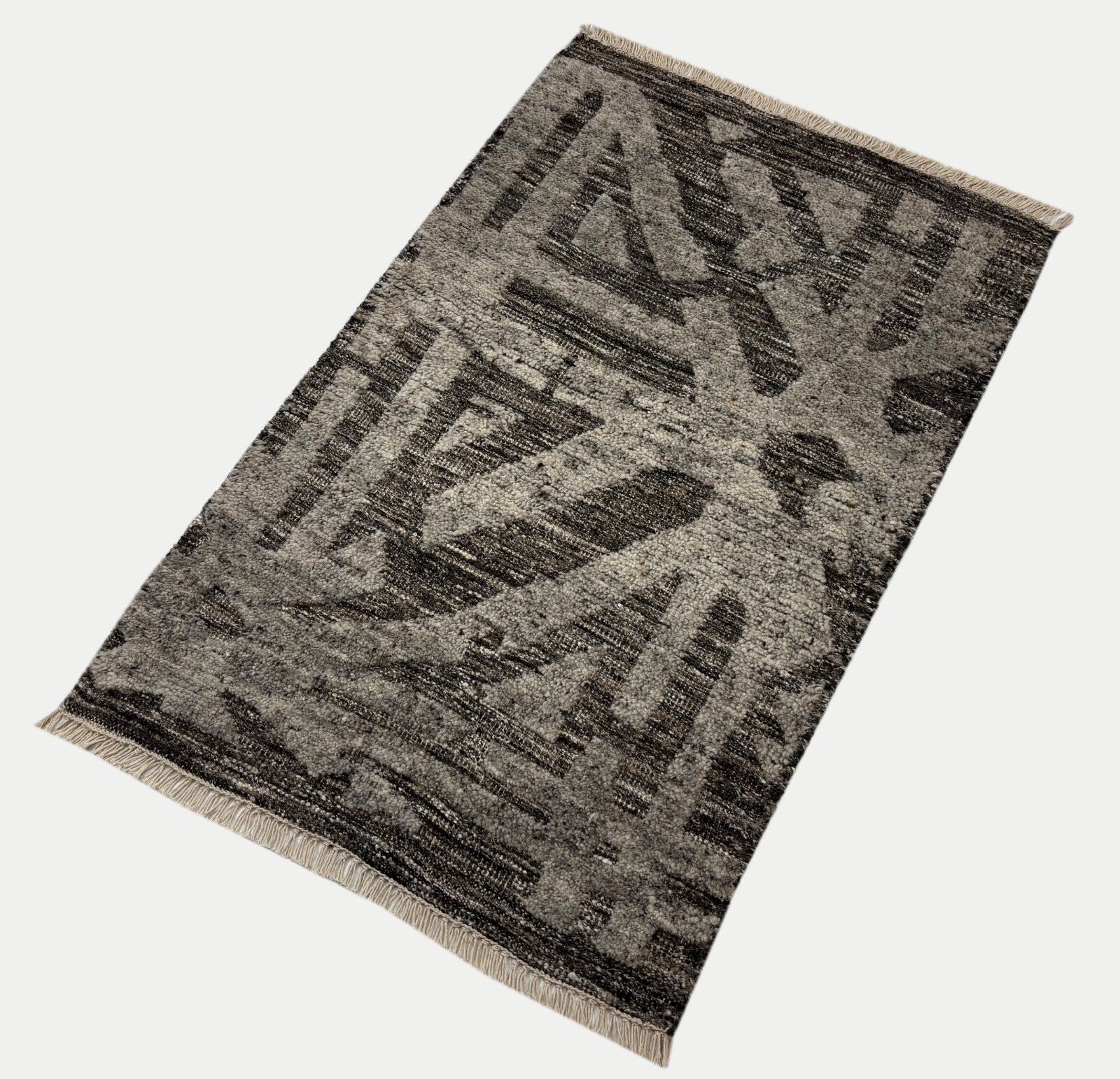 Vlněný koberec 60x90 šedočerný moderní lesklý ručně vázaný vlněný viskózový R139