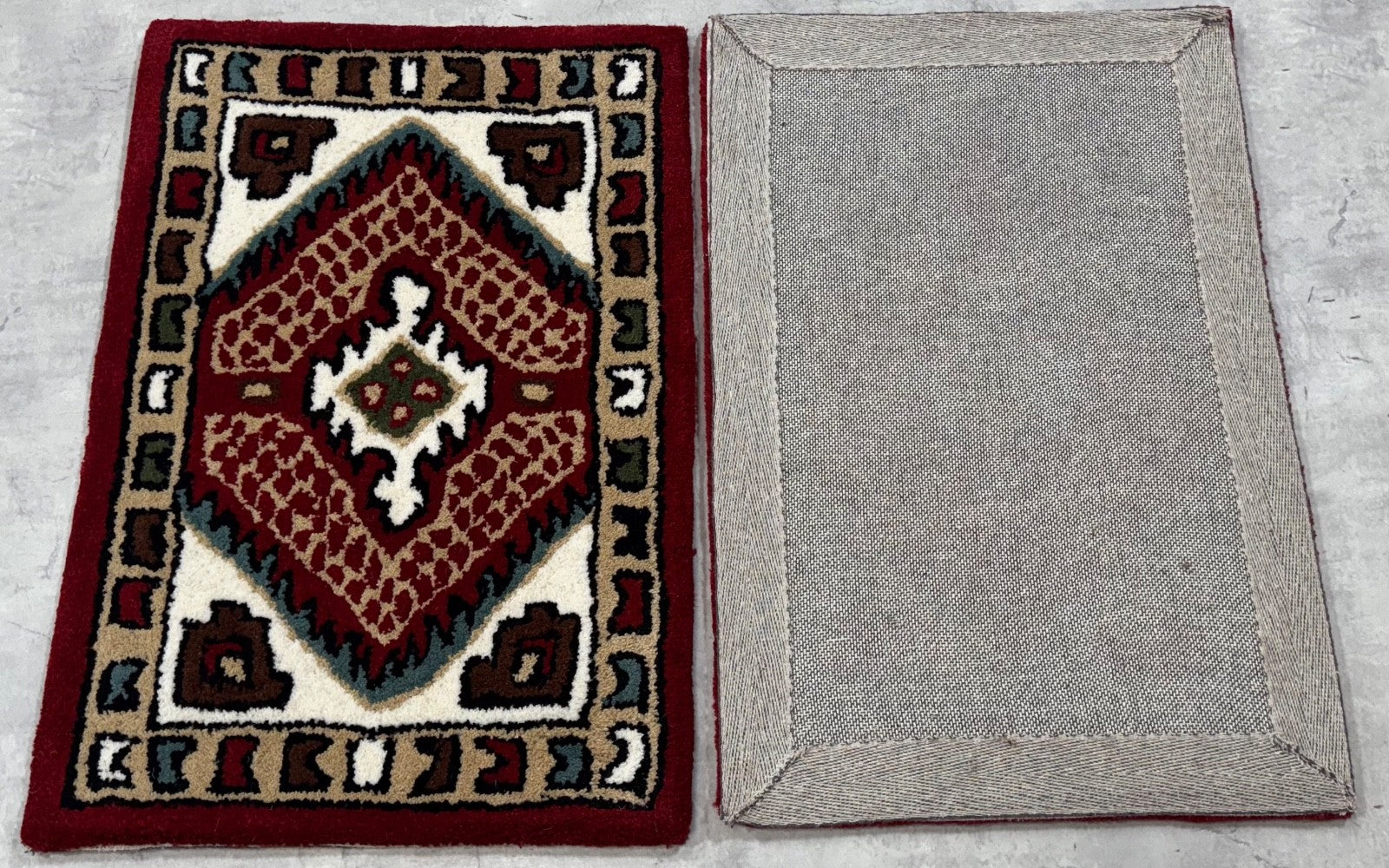 Wollteppich 40x60 Rot Beige Oriental Handgemacht TĂĽrvorleger Fussmatte HT376R