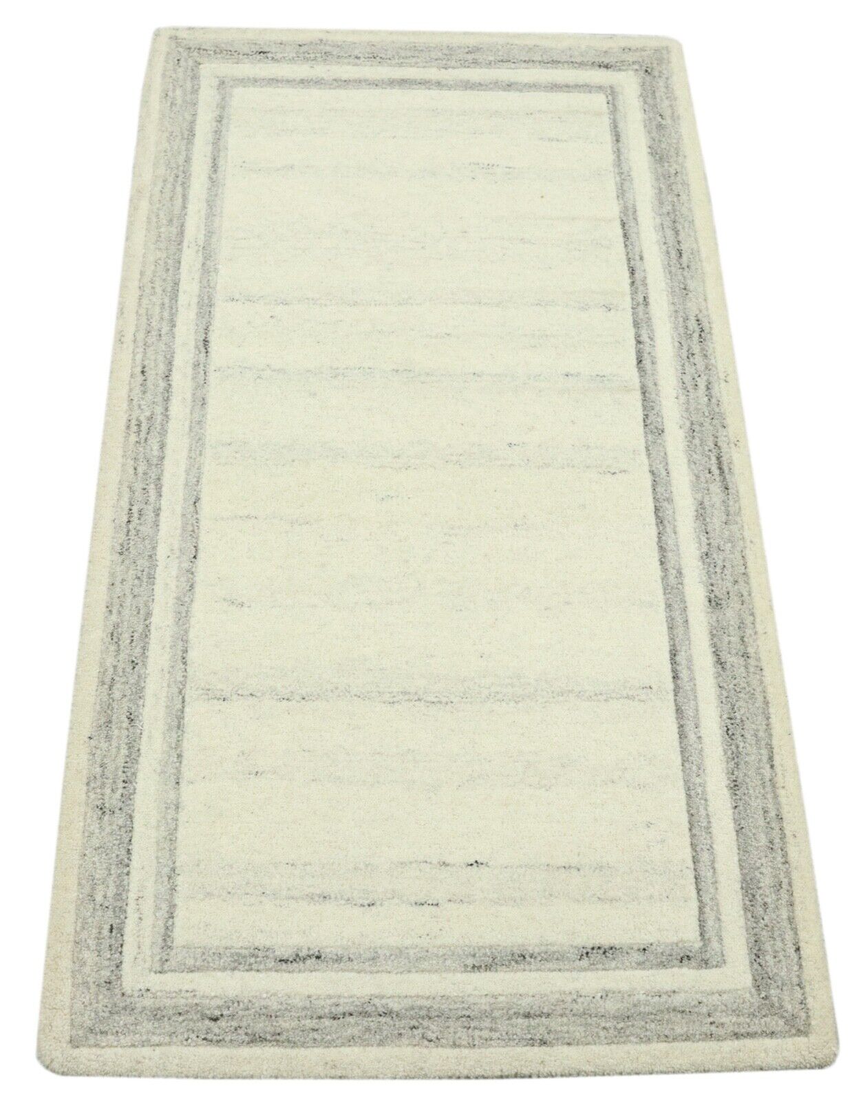Gabbeh Teppich 100% Wolle 70X140 cm Handarbeit Grau Beige Handgetuftet T1035