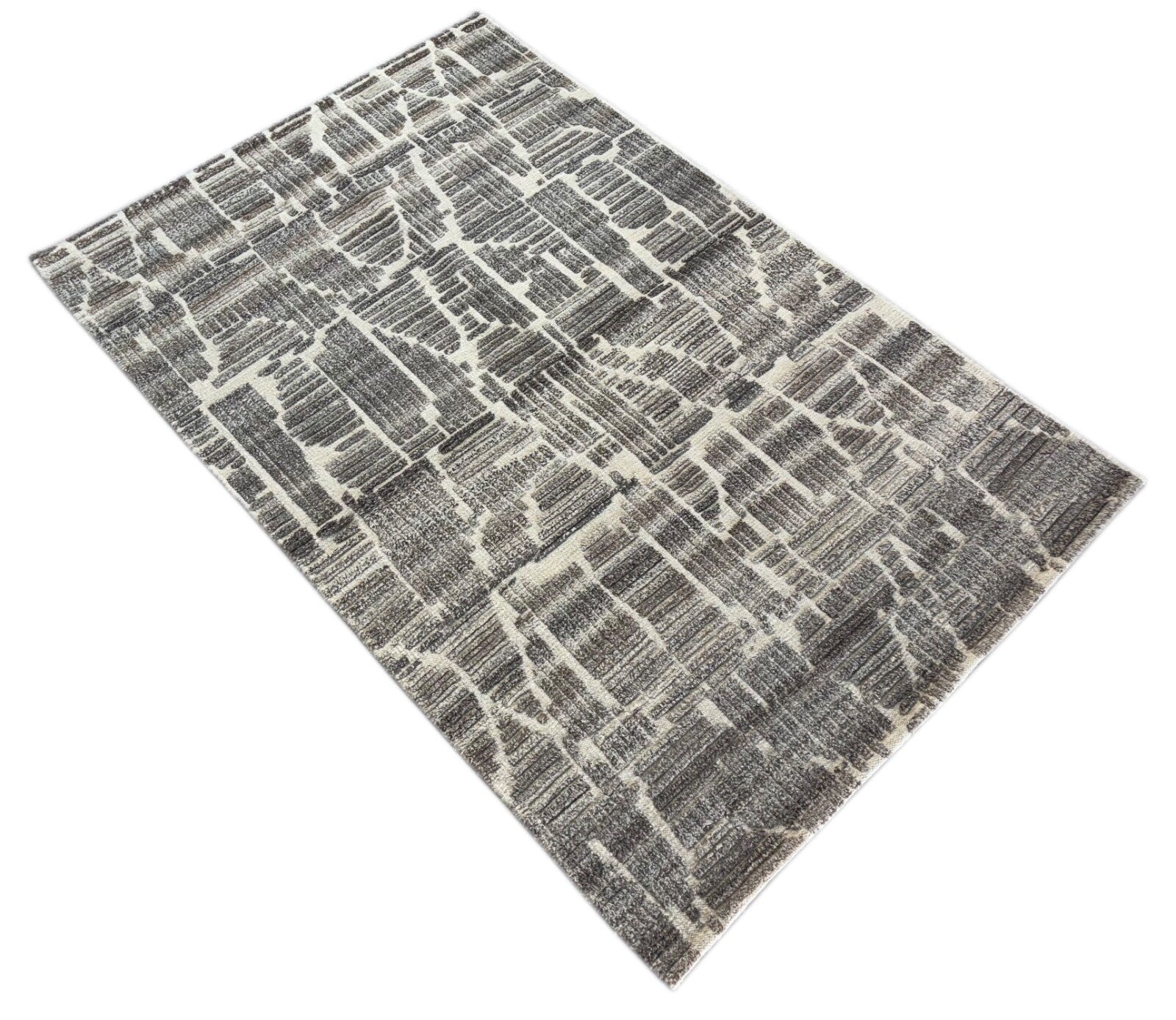 Ročno vozlana volnena preproga 152x243 cm Naravna bež siva Moderno oblikovanje DT977