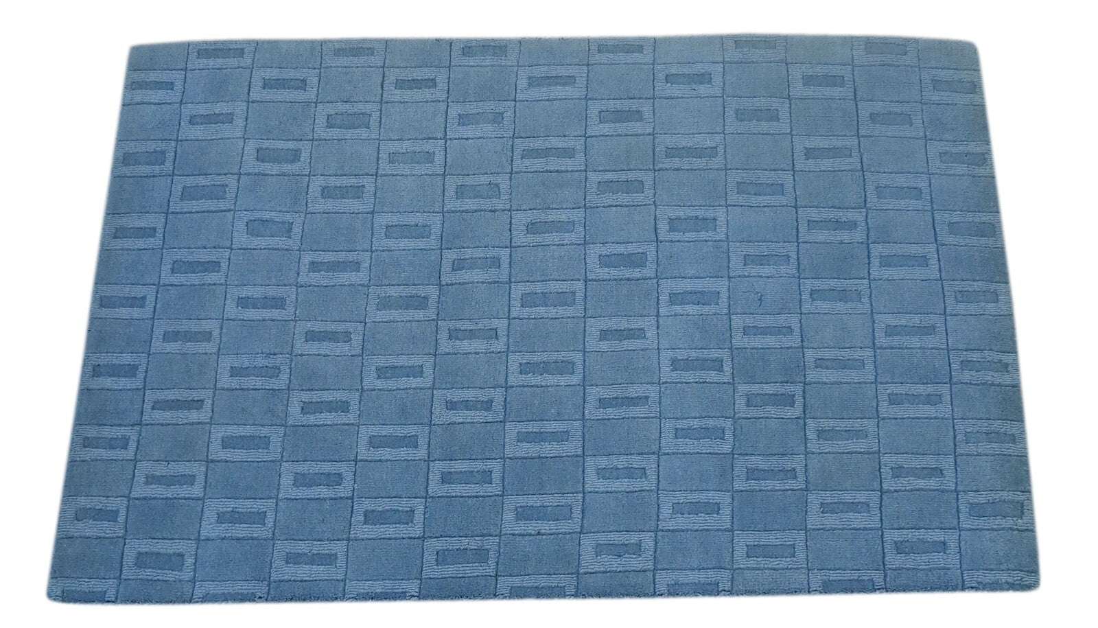 Handgetufteter Wolle teppich 90x150 Blau Modern Wohnzimmer SH242