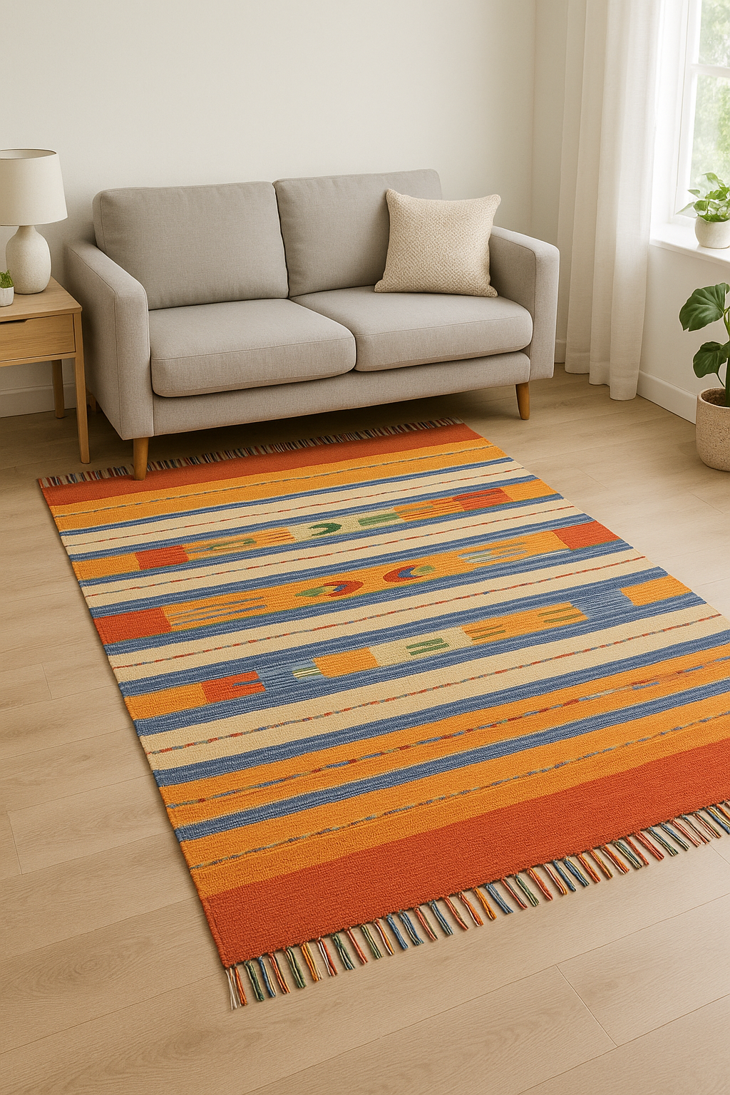 Kelim Teppich 100% Baumwolle flach gewebt mit Fransen Kilim Dhurrie 8 Designs CT
