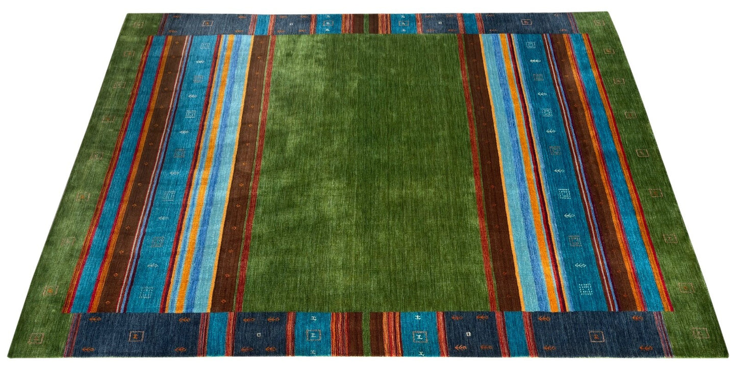 Wollteppich 250x350 GrĂĽn Bunt Modern Handgewebt Unikat Orient Teppich 109
