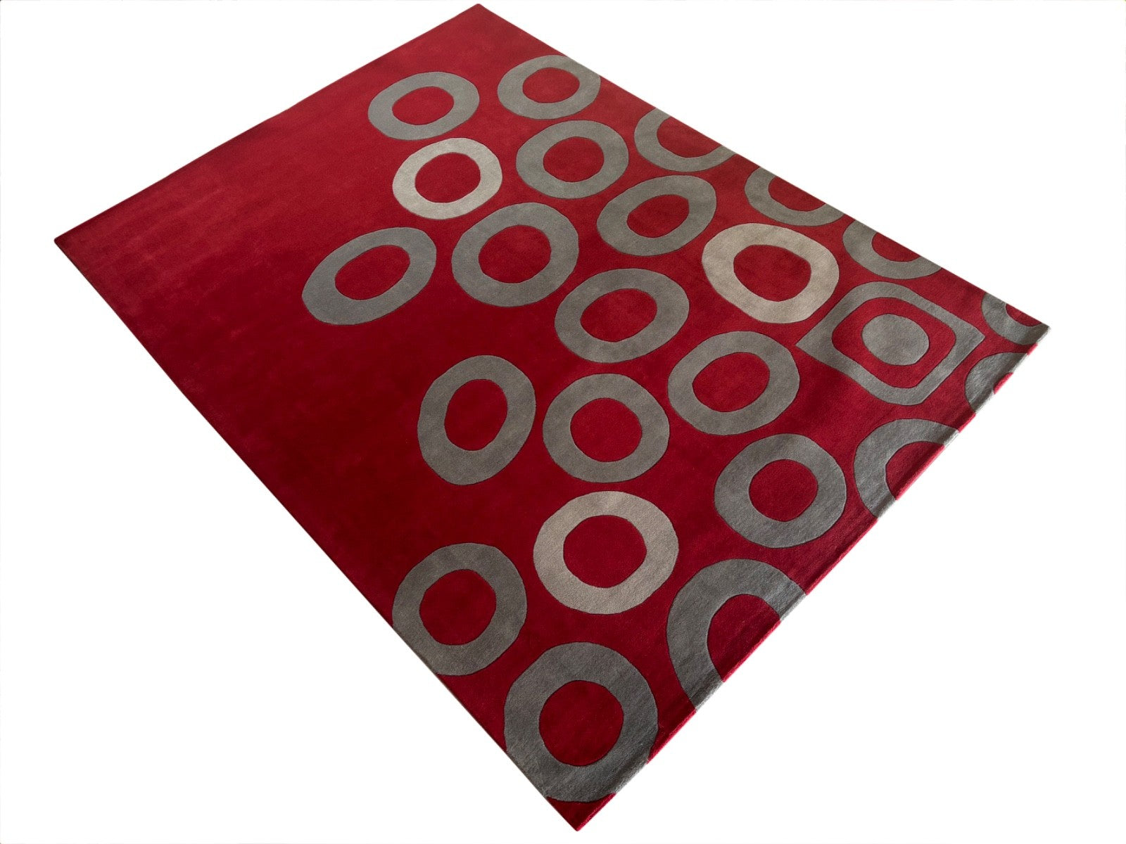 Rot Teppich 100% Wolle Modern Design Kreise 275x365 cm Handgetuftet MA140