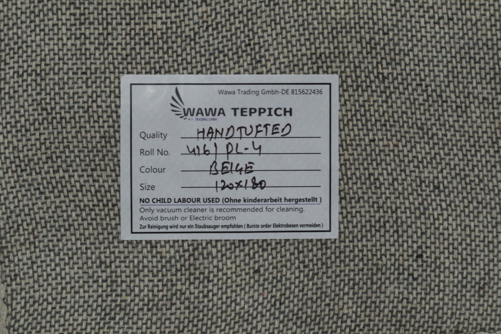 Preproga Gabbeh, 100 % volna, bež enobarvna, 120 x 180 cm, ročno izdelana, PL4