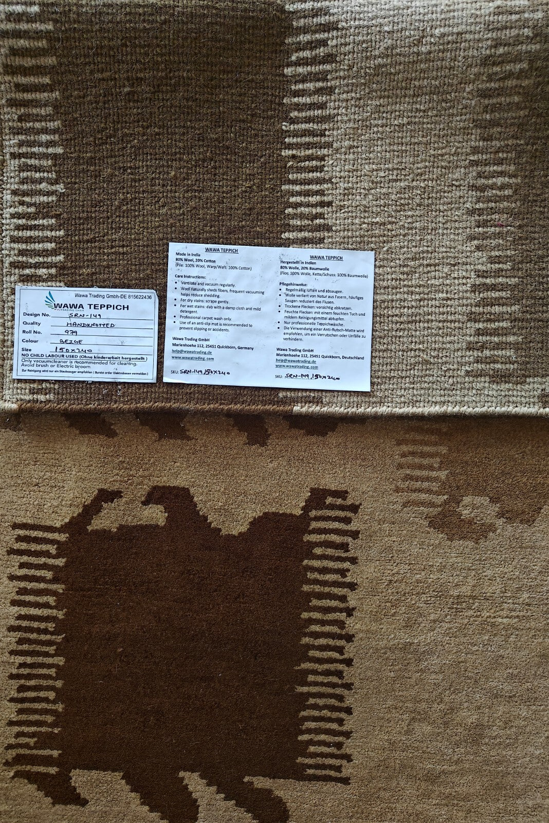 Modernes Handgeknüpfter Wolle 150x240 Vintage Beige Wohnzimmer Teppich SH149