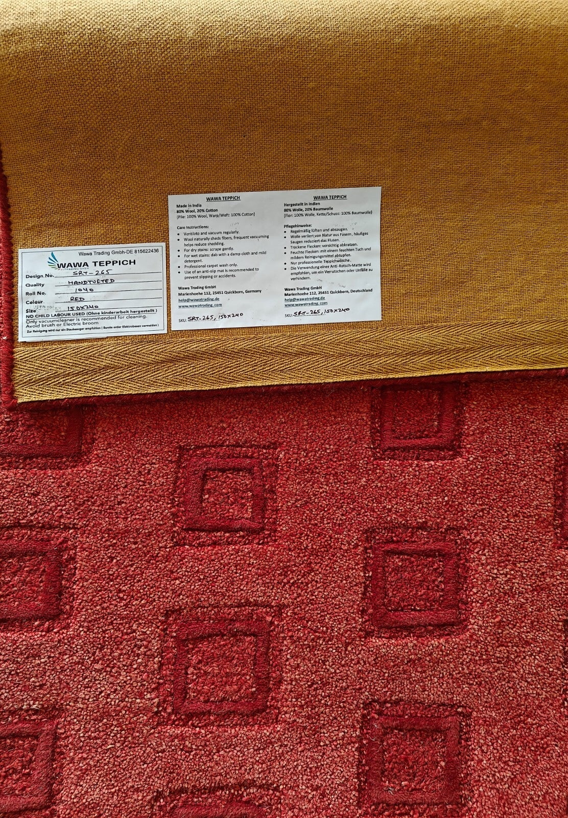 Handgetufteter Wolle teppich 150x240 Rot Modern Wohnzimmer SH265