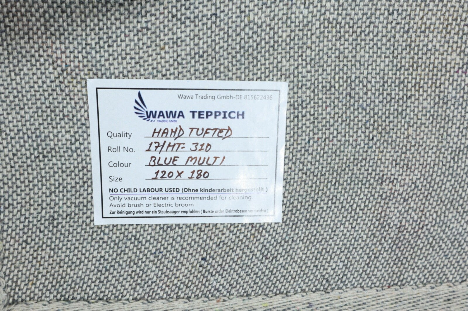Wollteppich 120x180 Blau Marokko Muster Handgetuftet Abstrakt Wohnzimmer HT310