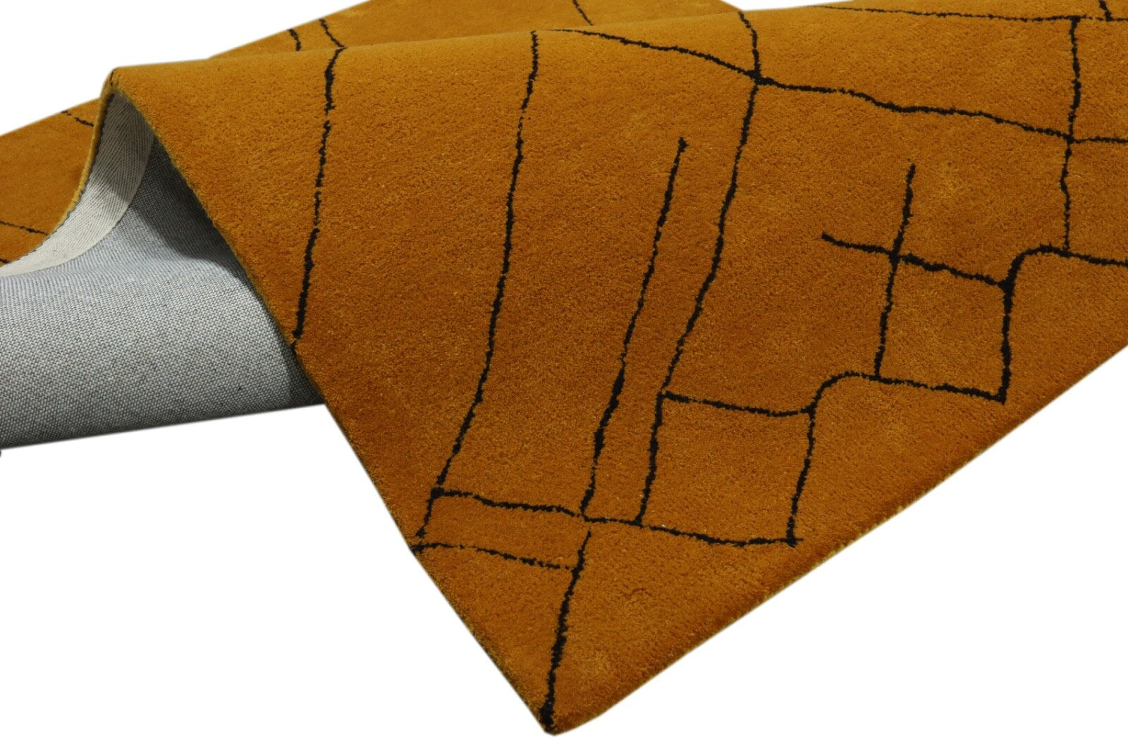 Gyapjú szőnyeg 120x180 Mustár sárga Fekete Modern csíkos szőnyeg Kézzel csomózott HT308