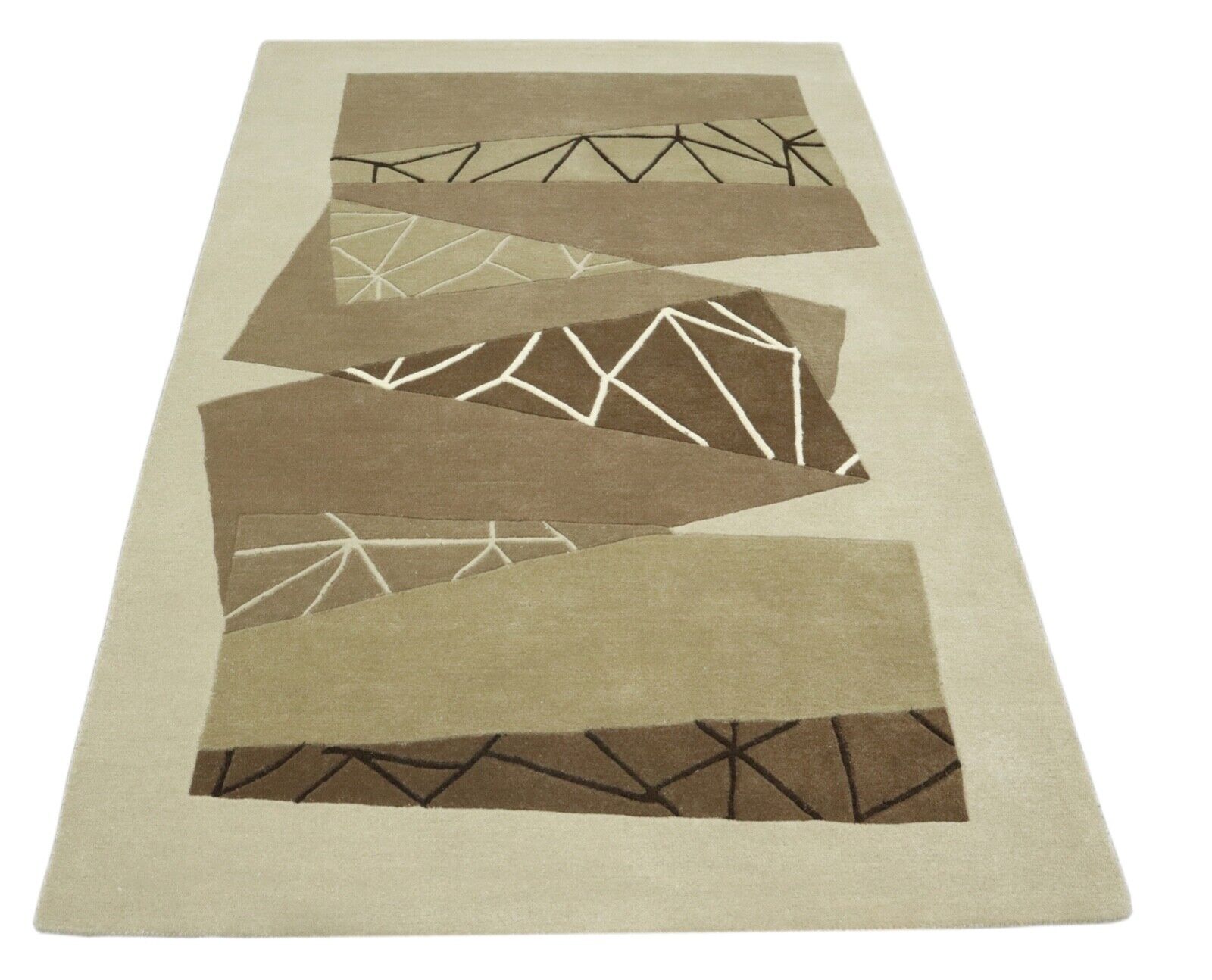 Beige Braun Teppich 100% Wolle 160X230 cm Handarbeit Handgetuftet T910