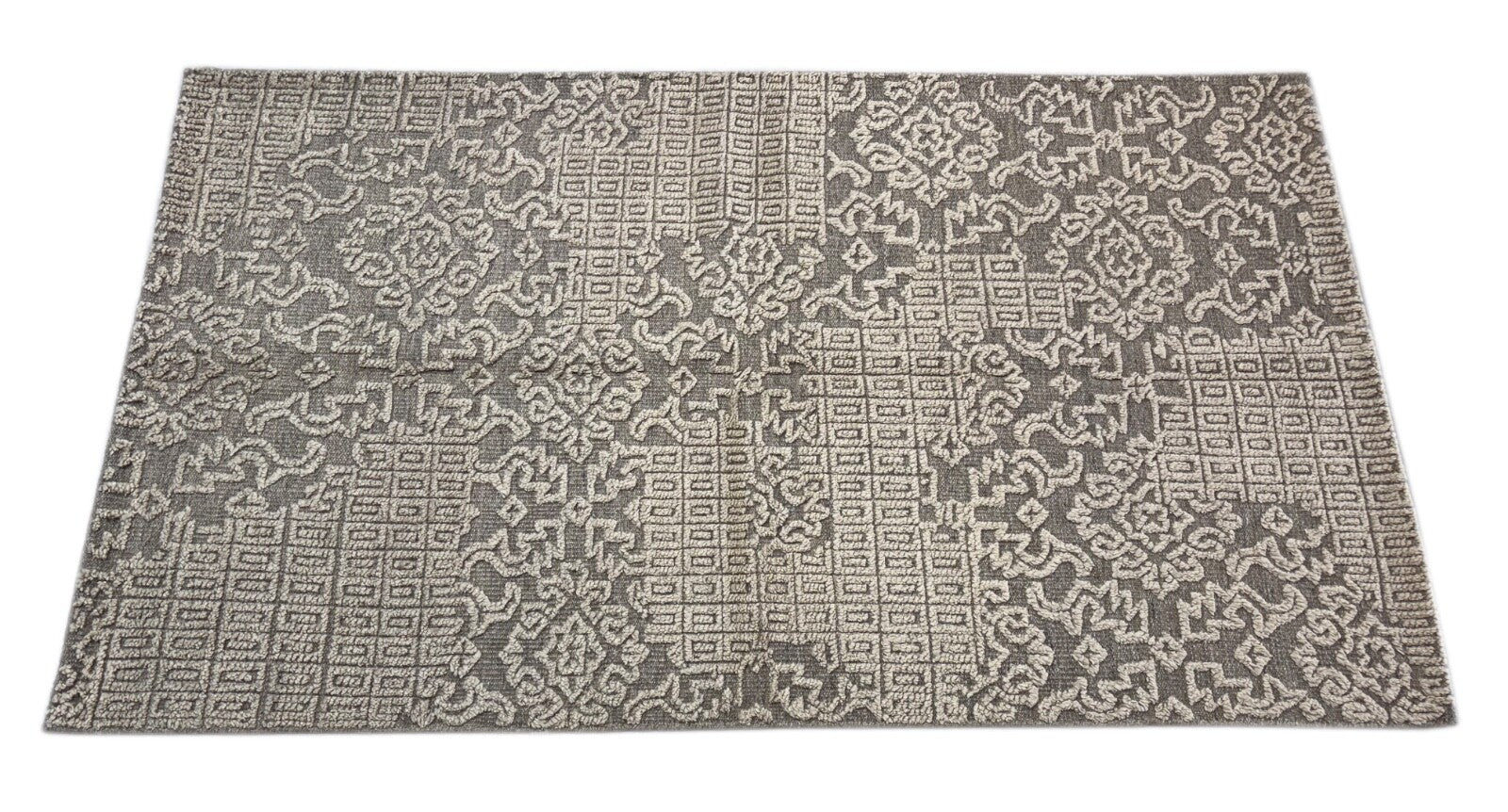 Handgeknüpfter Wollteppich 152x243 cm Beige Grau Modern Design DT960