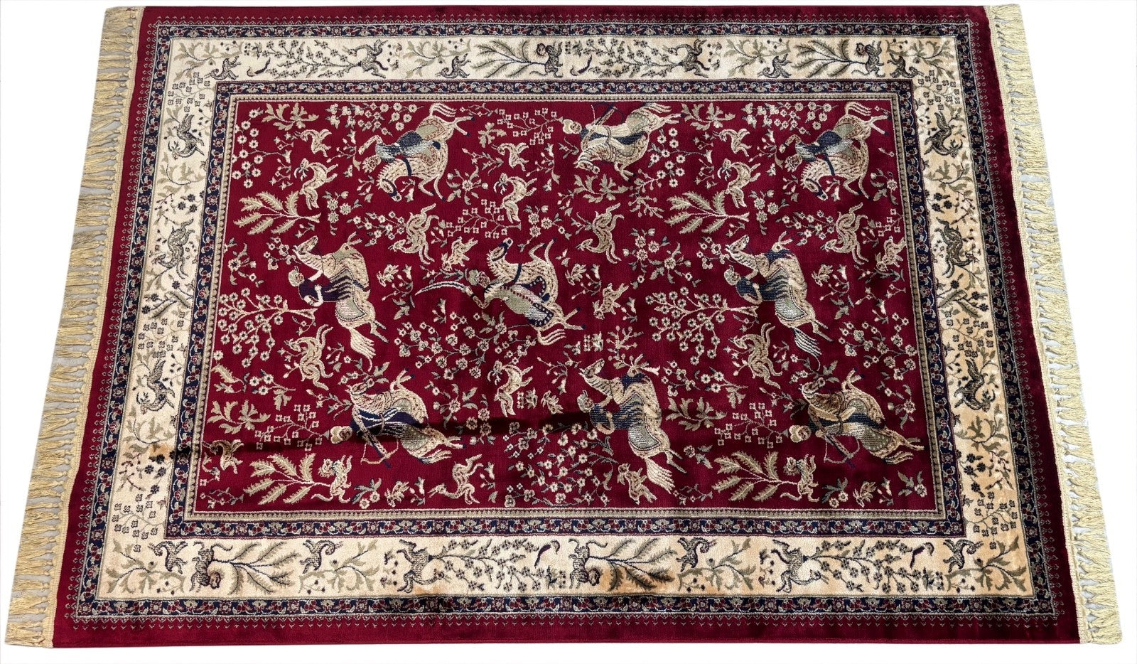 Orientteppich Kashmir Design 150x210 cm Viskose Seidenglanz Rot Beige M57R