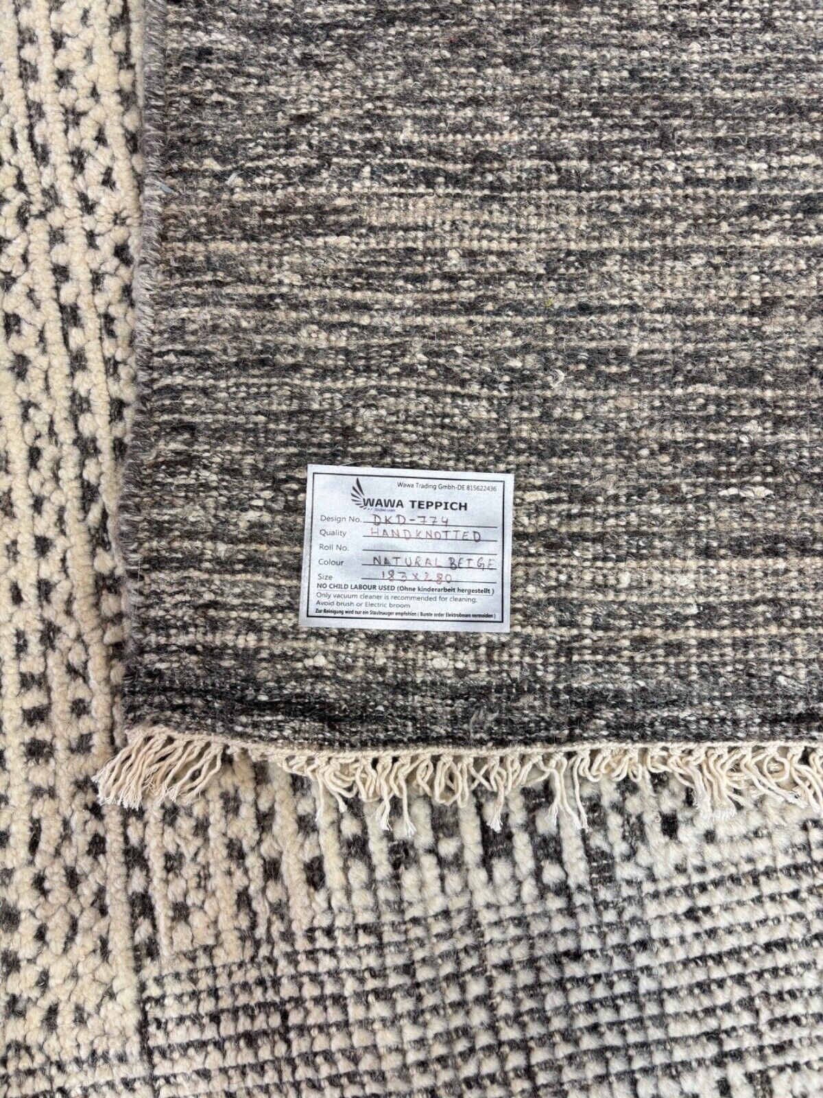 Handgeknüpfter Wollteppich 180x280 cm Kurzflor Modern Design DKD-774