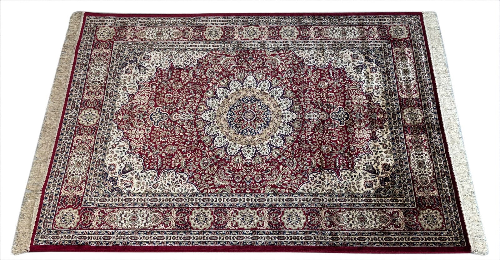 Kashmir Design Orientteppich 150x210 cm Viskose Seidenglanz Rot/Beige M38R