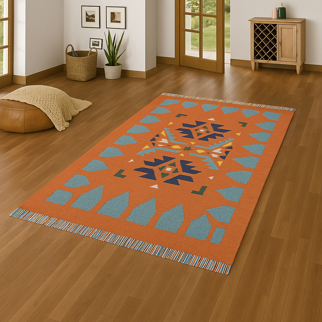 Kelim Teppich 100% Baumwolle flach gewebt mit Fransen Kilim Dhurrie 8 Designs CT