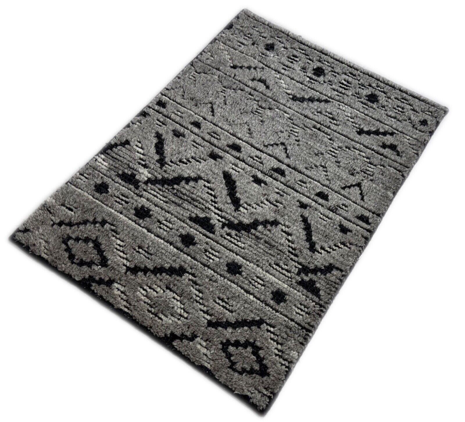 Moderni tepih 60x90 Ručno čvorani vuna i viskoza siva, crna DKD-728
