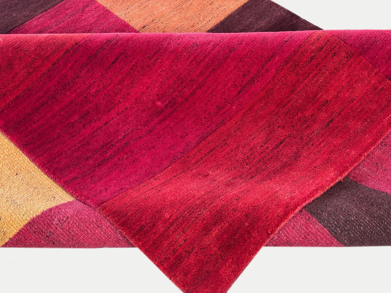 Indonepal Wollteppich 170x240cm Handgeknüpft Naturfarbe Rot Gelb ST09