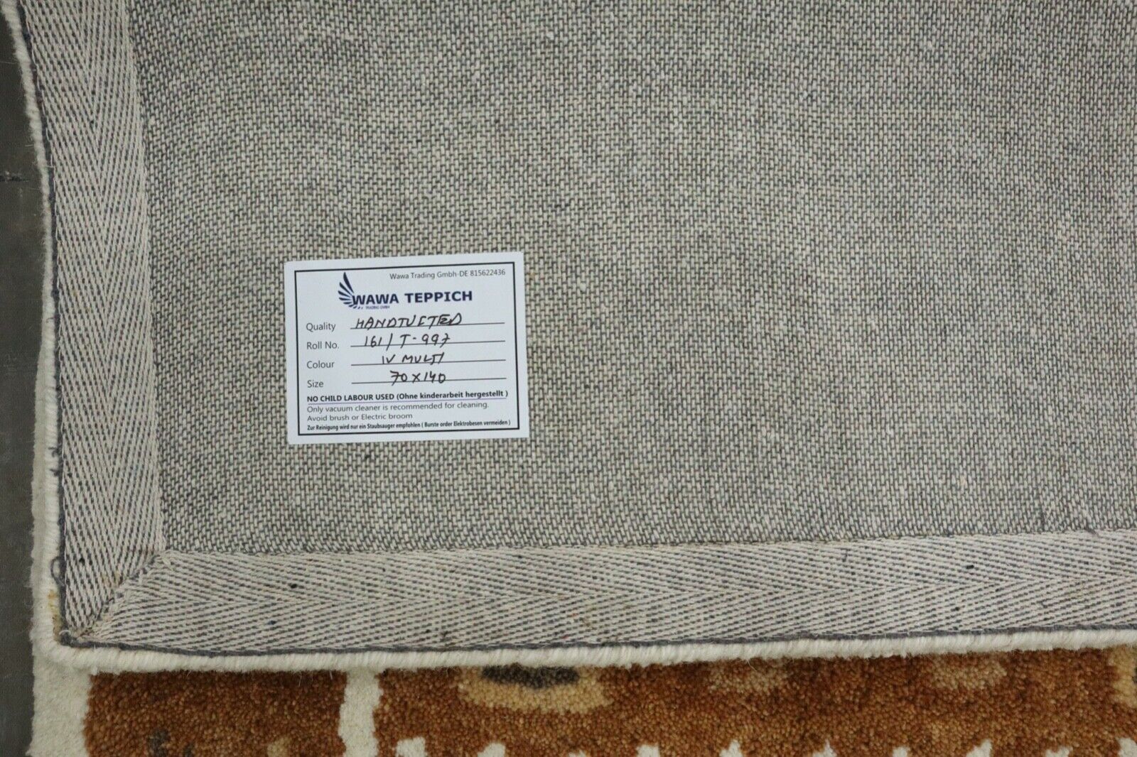 Gabbeh Teppich 100% Wolle 70X140 cm Handarbeit Beige Handgetuftet T997