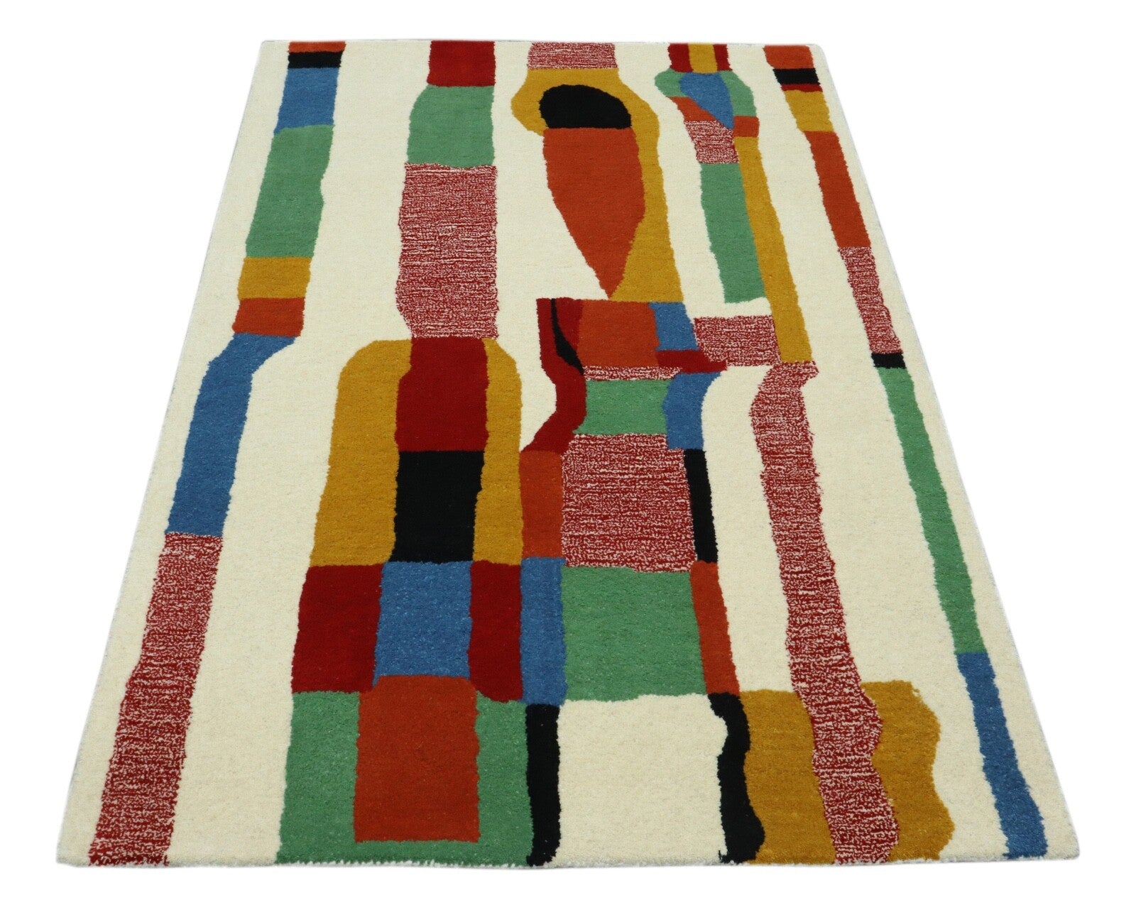 Wollteppich 120x180 Beige Bunt Geometrisch Modern Teppich Handgetufteter HT297