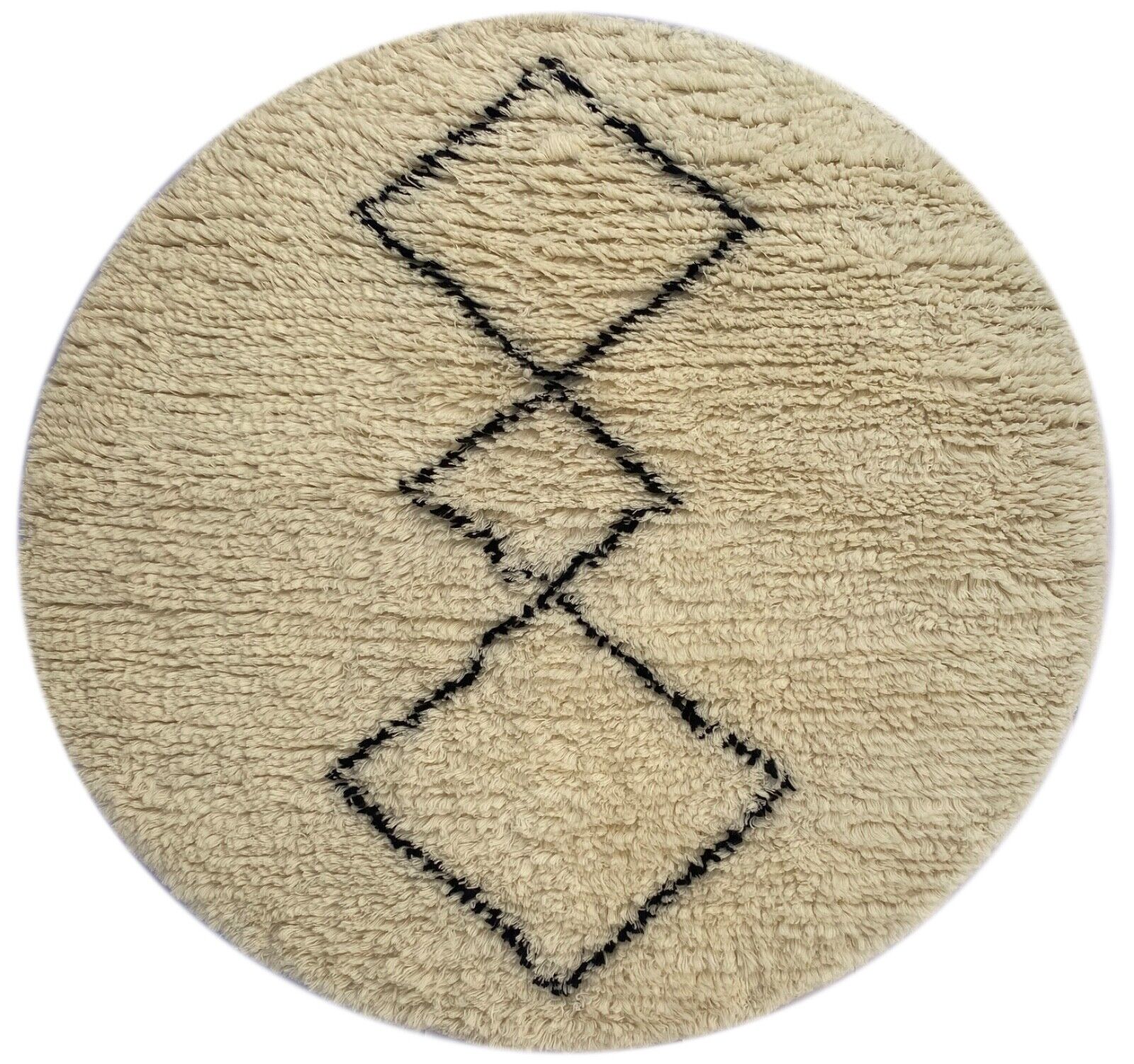 Marokietiškas berberų pūkuotas kilimas, 100 % vilna, juodas dramblio kaulo spalvos, rankų darbo BM3