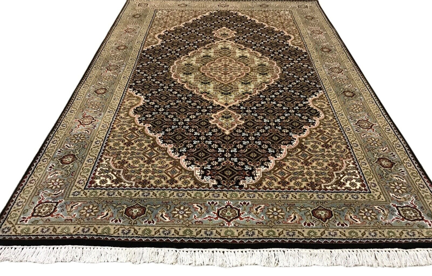 Teppich Handgeknüpft Orientteppich Täbriz Mahi Bidjar creme Rot 125x188 cm M10