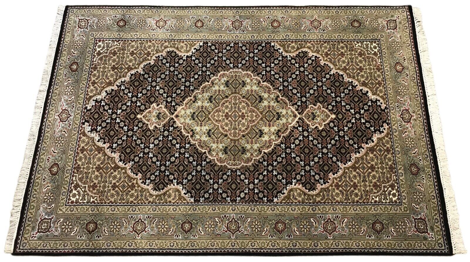 Teppich Handgeknüpft Orientteppich Täbriz Mahi Bidjar creme Rot 125x188 cm M10