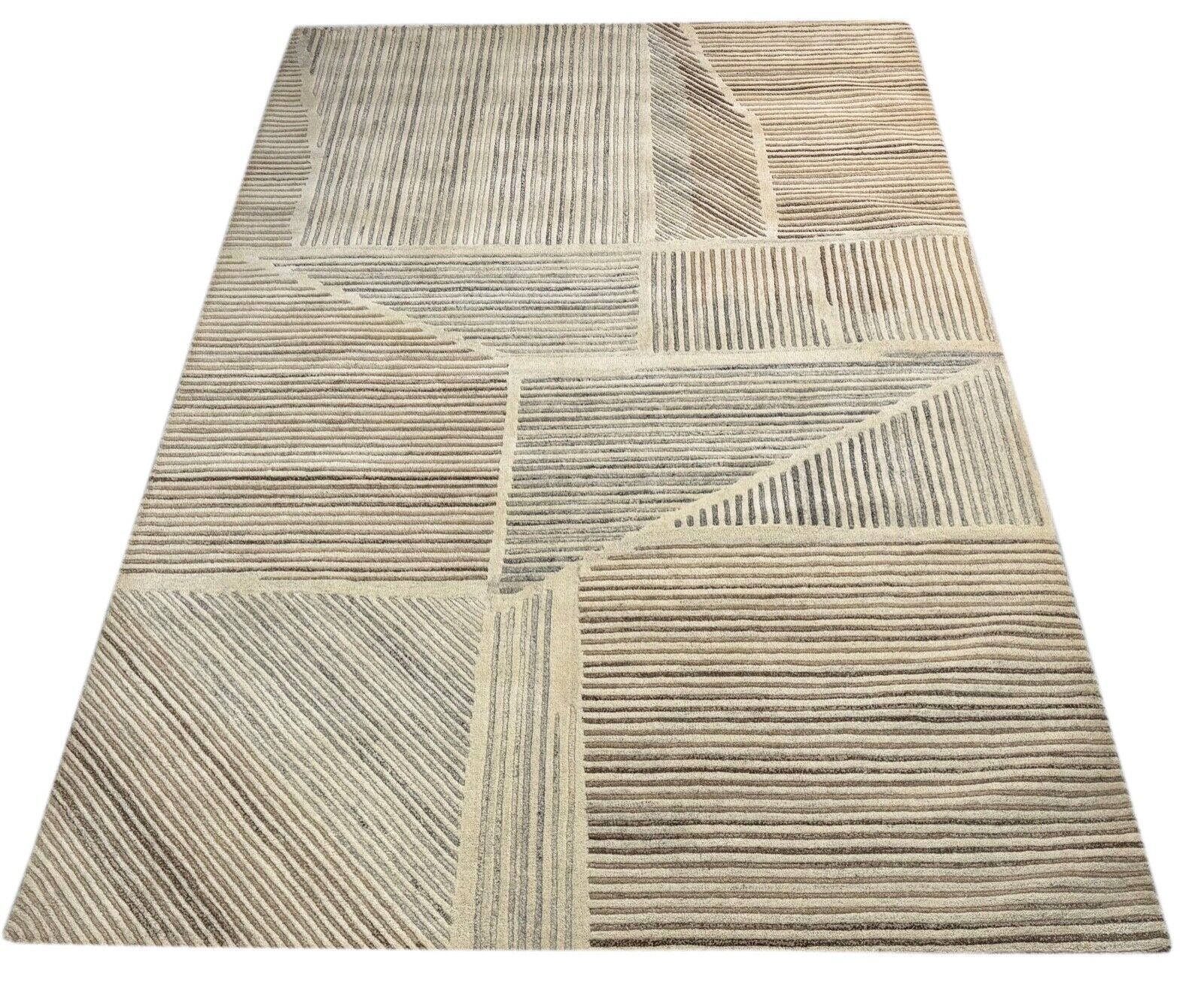 Beige Teppich 100% Wolle Grau Braun Handgetuftete 200X300 CM Designer T886