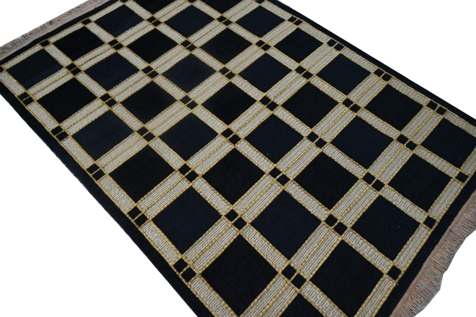 Tappeto moderno da soggiorno in lana annodato a mano 120x180 nero vintage SH263