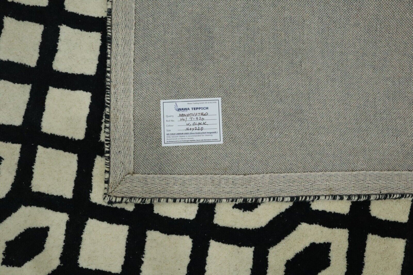 Beige Schwarz Teppich 100% Wolle 160X230 cm Handarbeit Handgetuftet T930