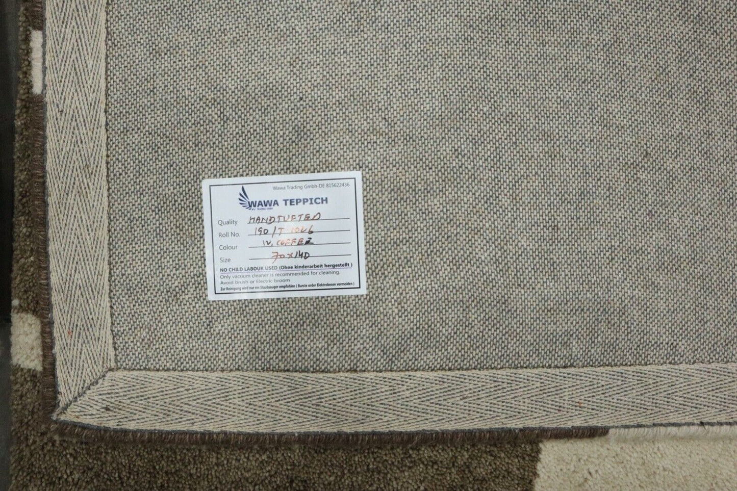 Teppich 100% Wolle 70X140 cm Handarbeit Beige Handgetuftet T1026