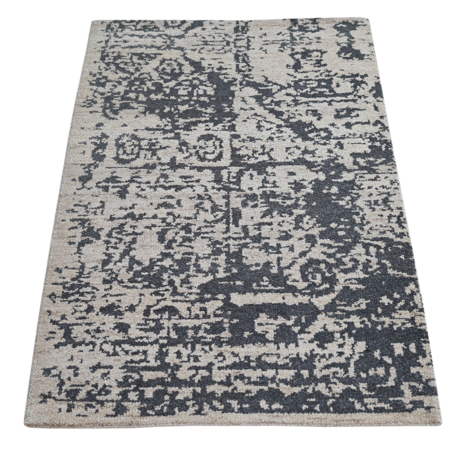 Modernes Handgeknüpfter Wolle 90x150 Vintage Silber Wohnzimmer Teppich SH159