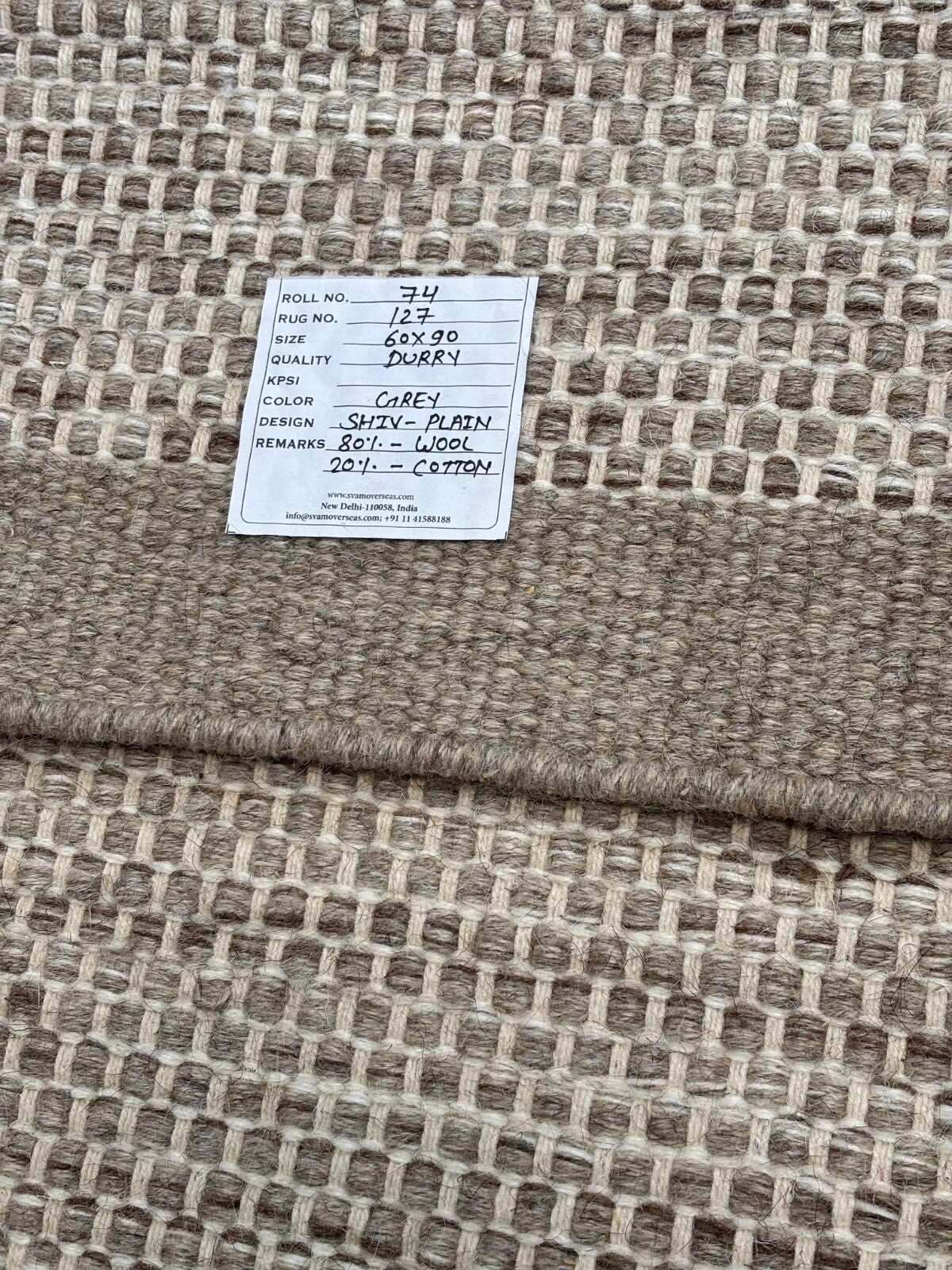 Kilim Dhurry Teppich 60x90cm Handgefertigt 100% Wolle Grau R127