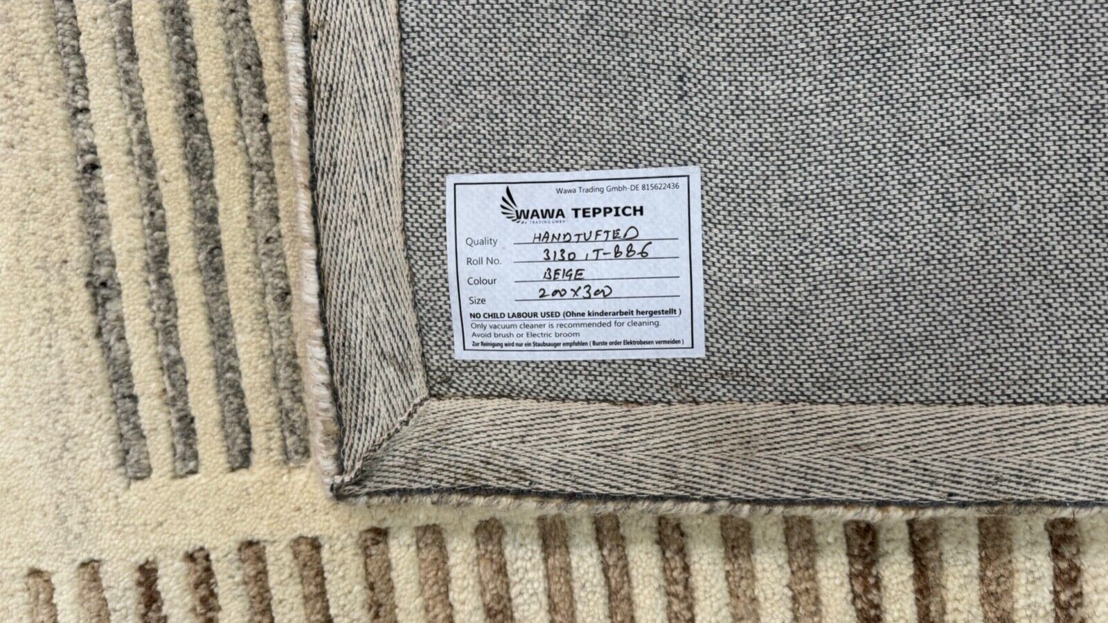 Beige Teppich 100% Wolle Grau Braun Handgetuftete 200X300 CM Designer T886