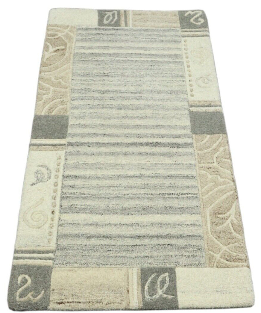 Gabbeh Teppich 100% Wolle 70X140 cm Handarbeit Grau Beige Handgetuftet T1015