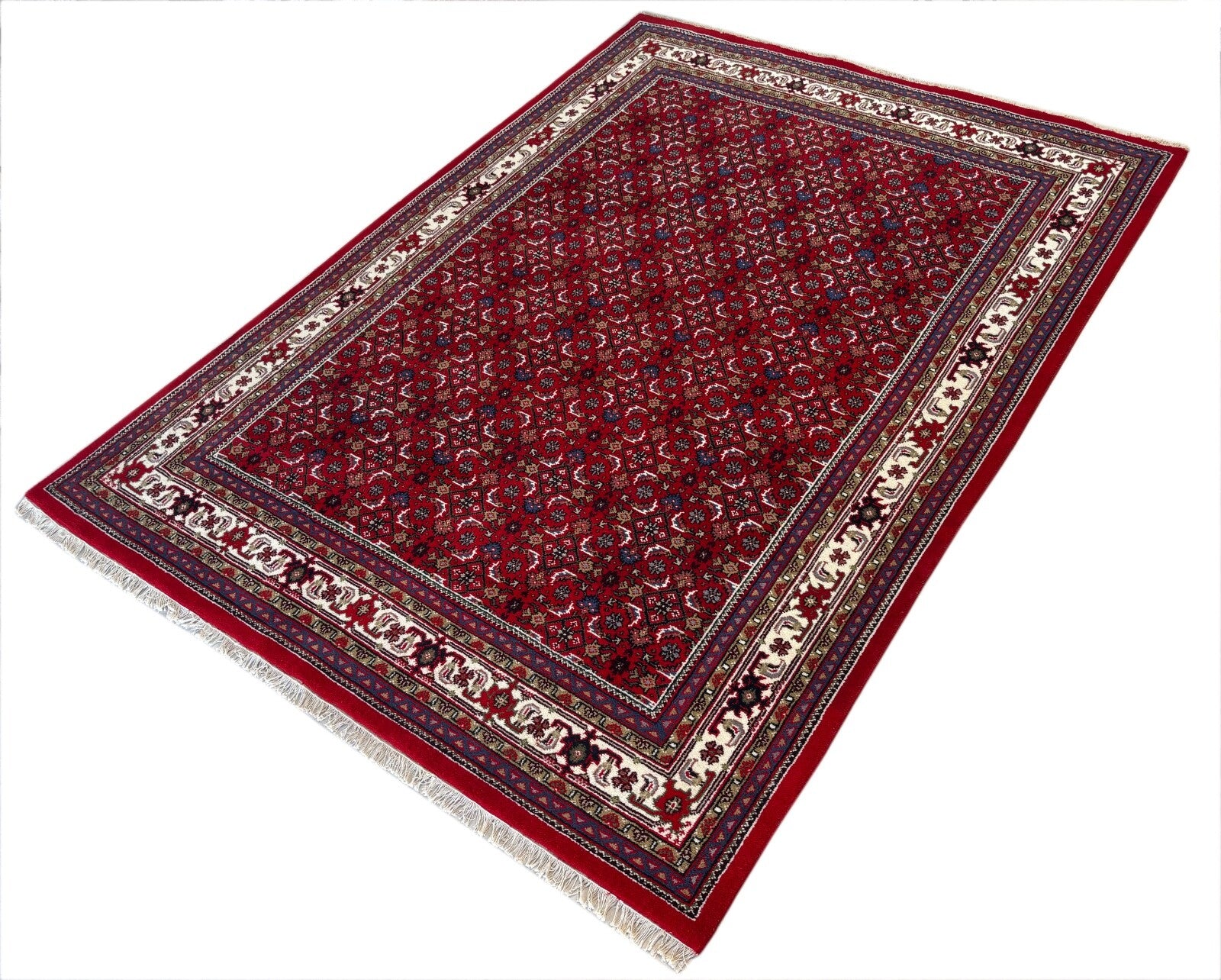 Orientteppich 250x350 Rot Handgeknüpft Herati Design 100 % Schurwolle Teppich