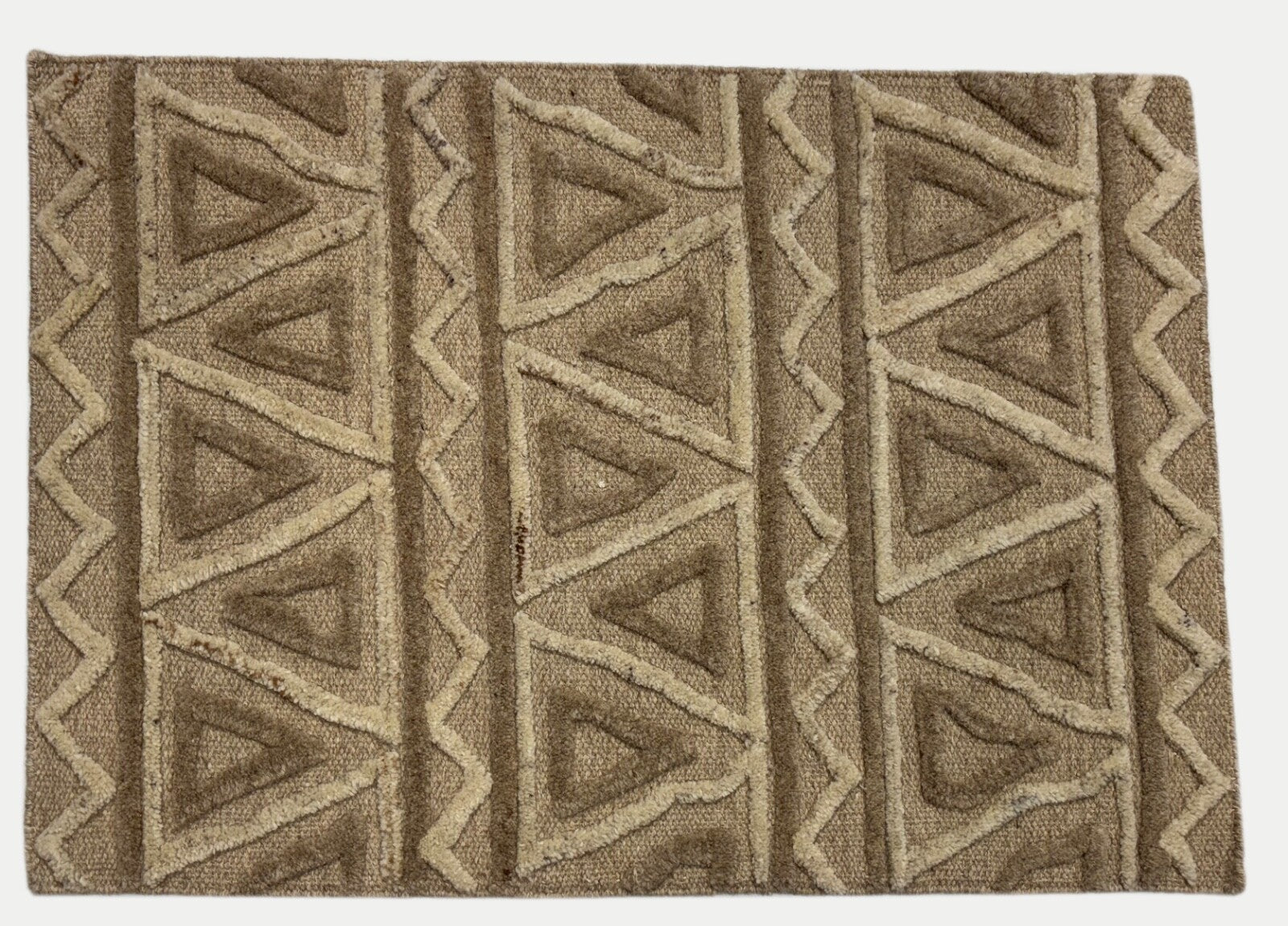 Handgefertigte Kilim Dhurry Teppich 60x90 cm Naturbeige Braun 100% Wolle DWD806