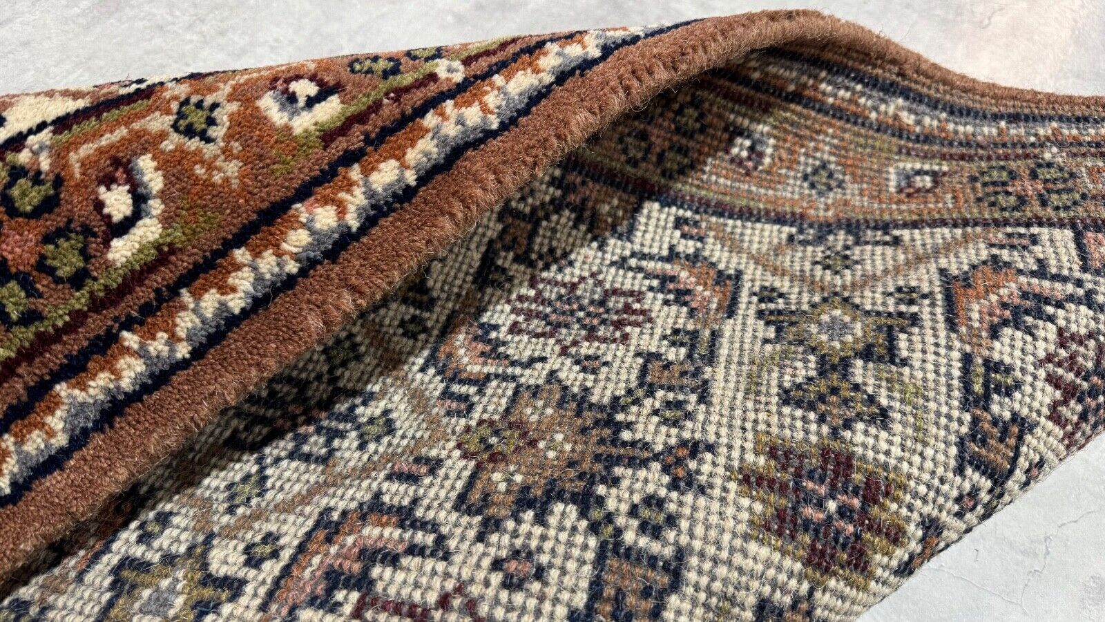 Herati Handgeknüpft Teppich 100% Wolle Orientteppich Beige Braun