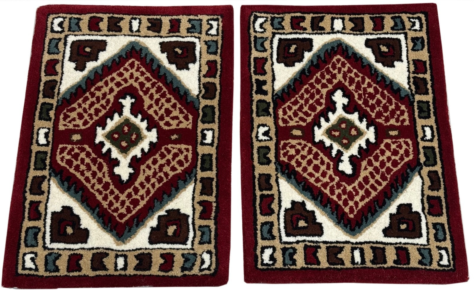 Wollteppich 40x60 Rot Beige Oriental Handgemacht TĂĽrvorleger Fussmatte HT376R