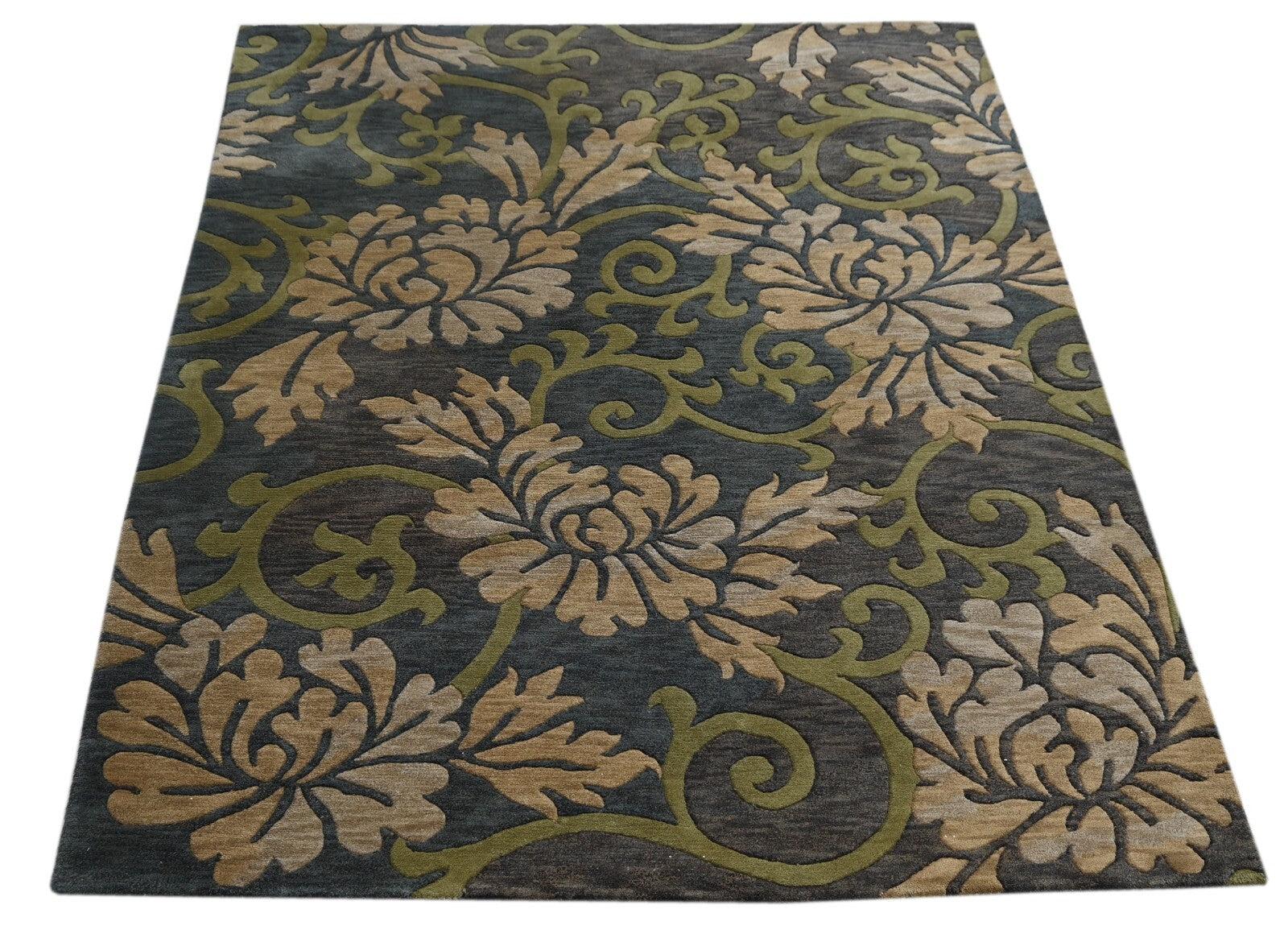 Modernes Handgeknüpfter Wolle 170x240 Vintage Grün Wohnzimmer Teppich SH178