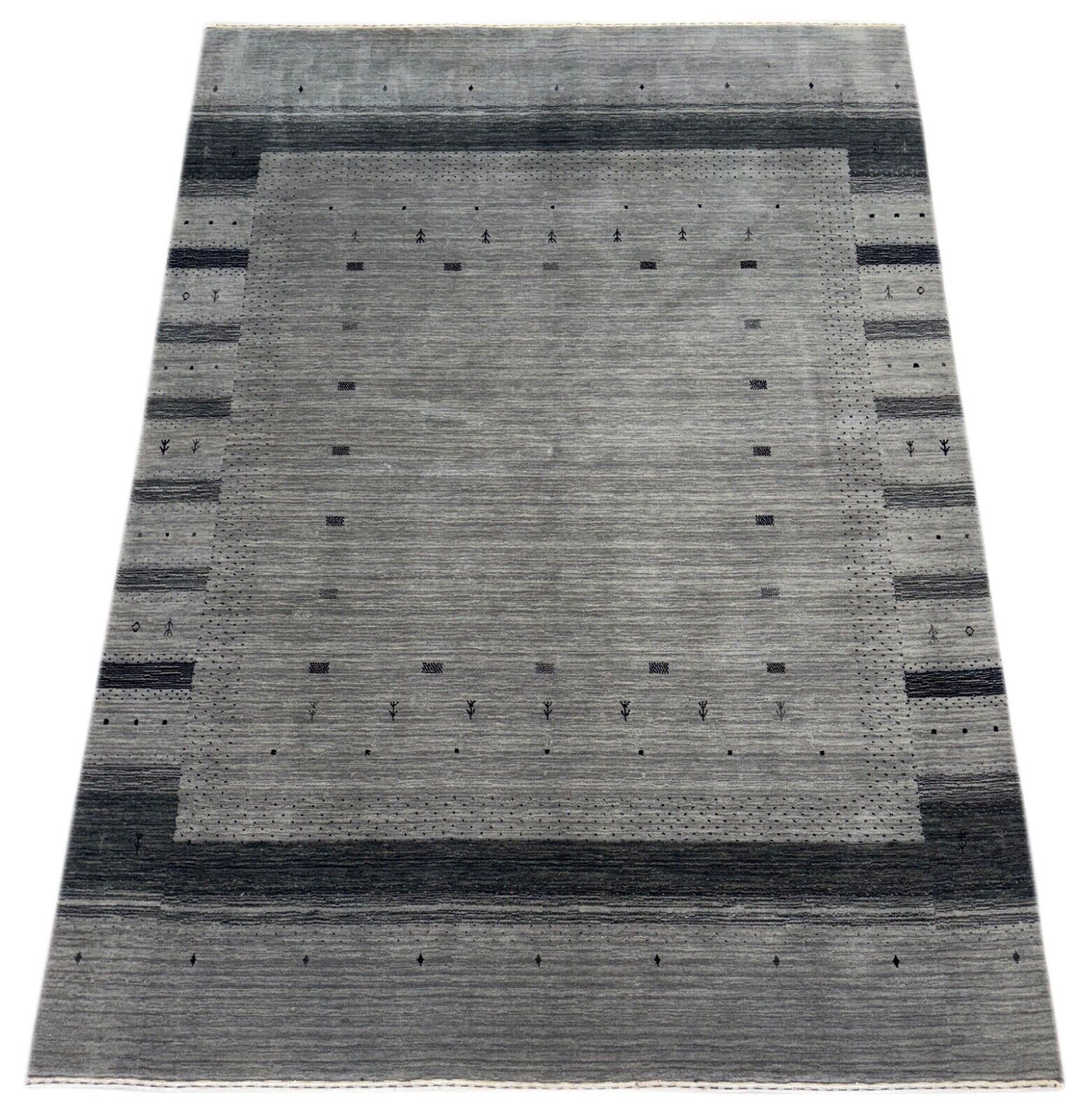 Grau Gabbeh Teppich 100% Wolle Handgewebt Schurwolle 170x240 cm st52